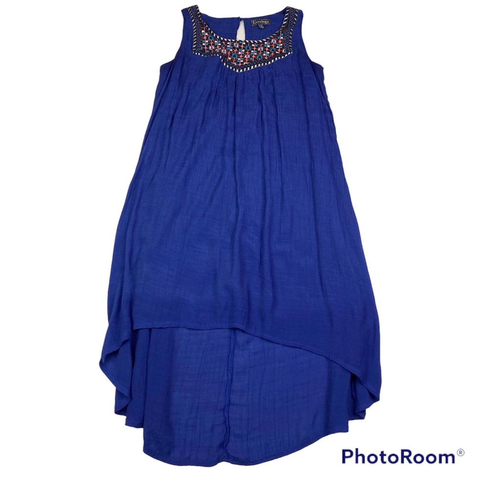 Luxology Women's Small Dress High Low Purple Embroidered Poly Rayon Sleeveless